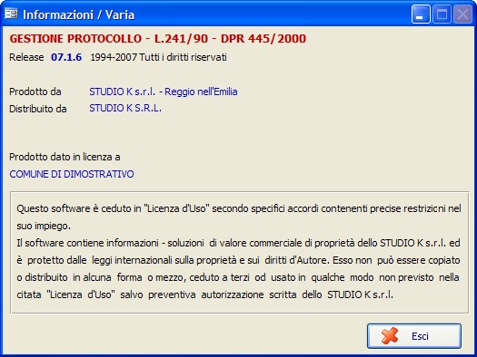 maschera informazioni